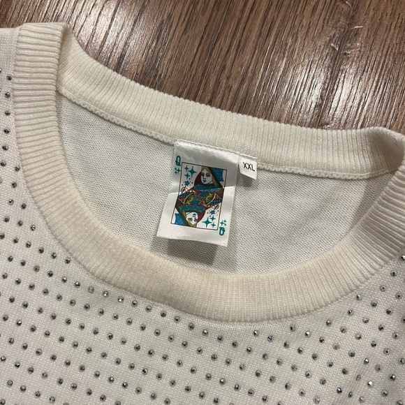 Queen of Sparkles Womens White Gold Tinsel Silver Dot Sweater NWOT XXL - Picture 6 of 7